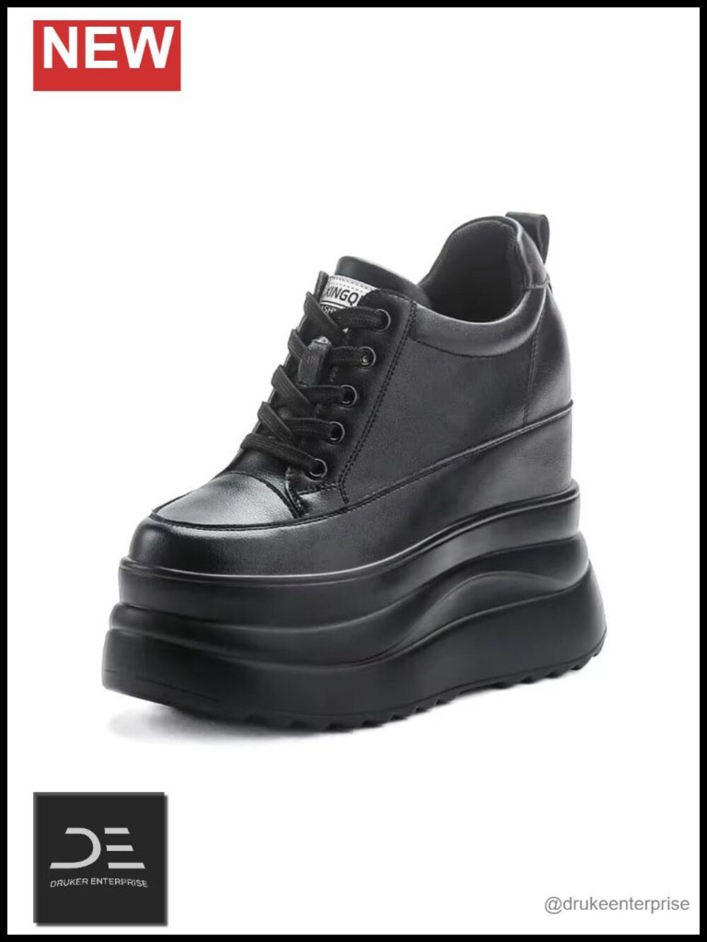 Platform Wedge Sneakers for Women, 8cm Chunky Sole, 5-inch Hidden Heel, Leather